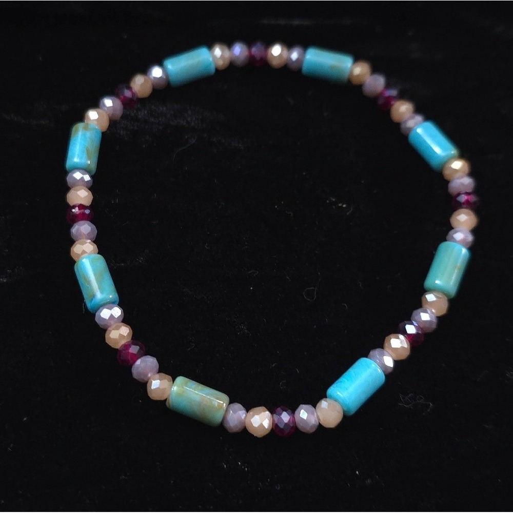 New Faux Turquoise Bead Stretch‎ Bracelet Faceted Beads Beaded Boho Southwestern - Picture 7 of 10